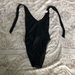 Black Plunge & Low Back Swimsuit
